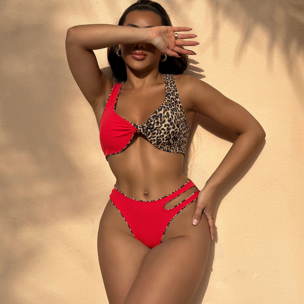 Traje de baño de bikini con costuras, traje de baño sin espalda, traje de baño sexy para mujer, combinación de colores