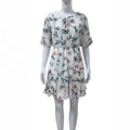 V neck Lace up Floral Dress Women Clothing Summer Clothes Design Short Sleeve Chiffon A line Dress
