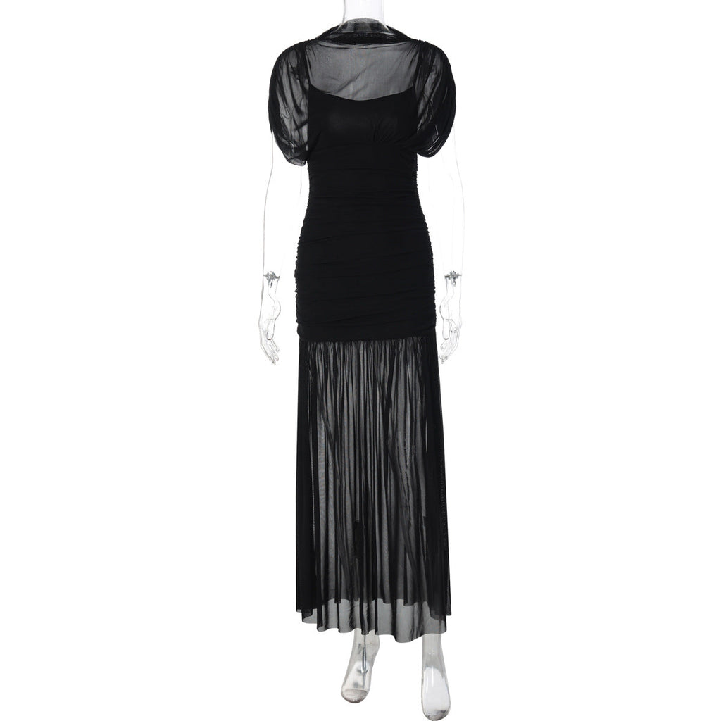 Vestido largo de mujer sexy de socialité, con cintura ajustada, costuras ceñidas y dobladillo vaporoso.