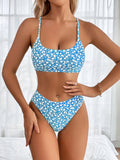 Bikini Estampado Ajustado con Abertura Sexy de Cintura Alta para Mujer