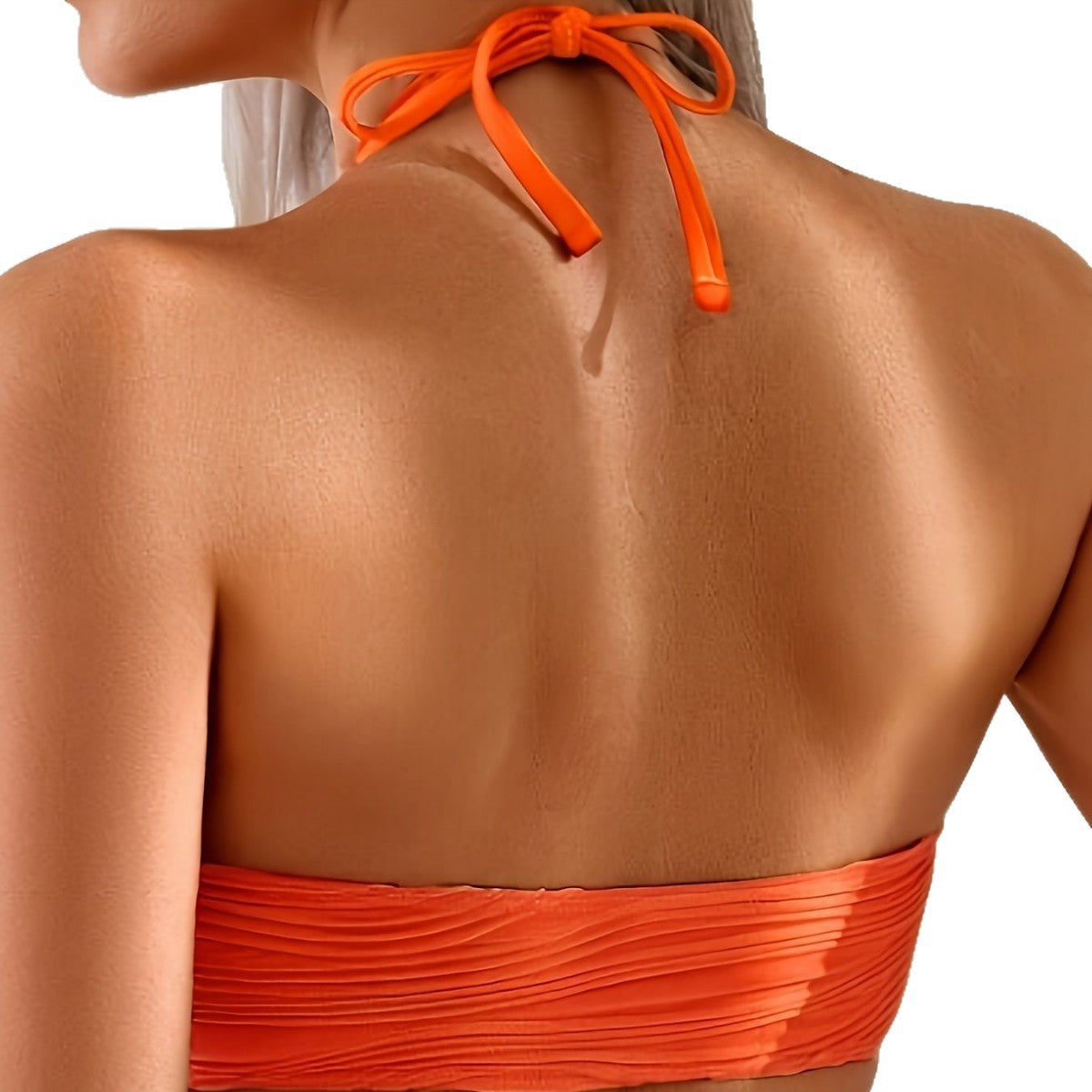 Traje de baño de una pieza con cuello halter de color sólido, hebilla, sin espalda, cintura alta, abertura, sexy, para deportes acuáticos de mujer.