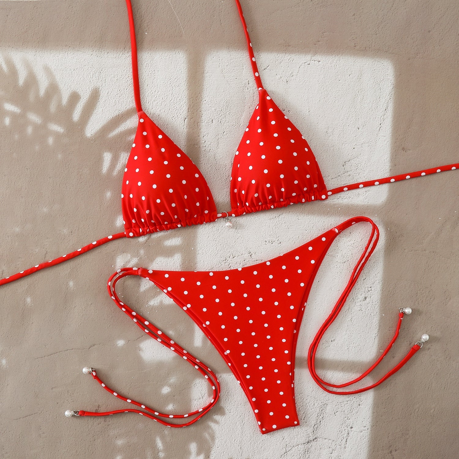 Traje de Baño Bikini de Dos Piezas para Mujer, Ajustado, de Lunares, Sexy, Estampado de Triángulos