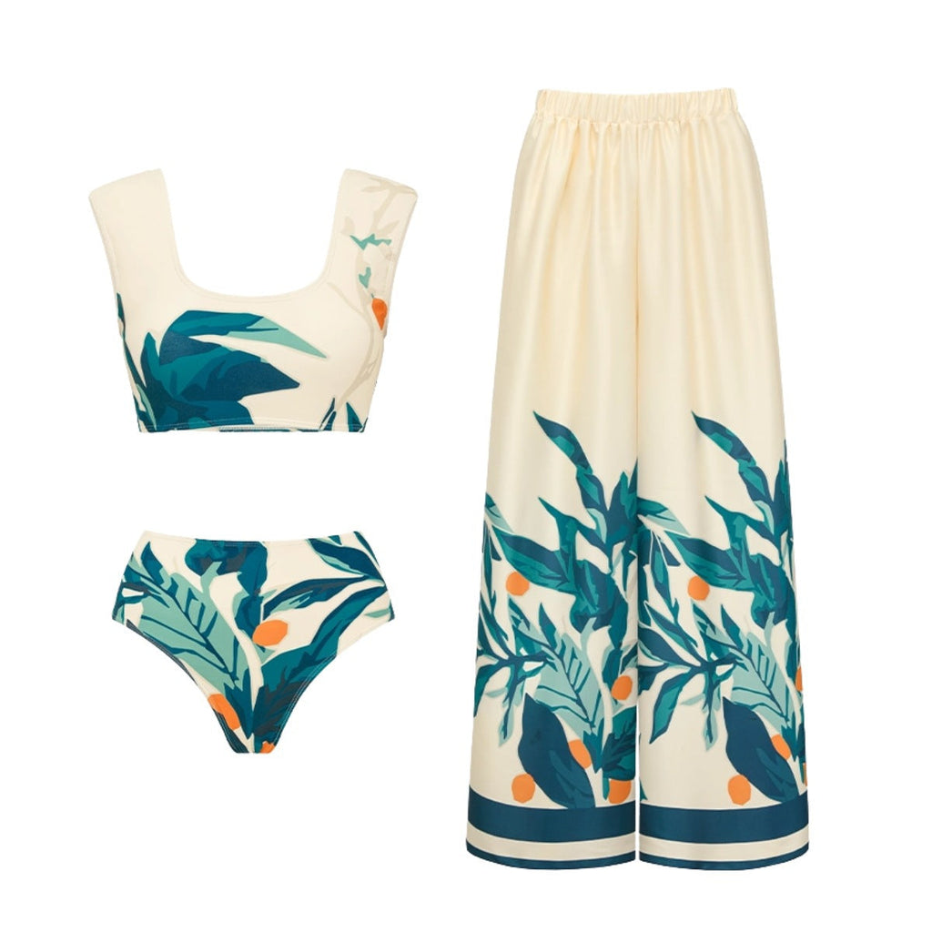 Bikini de mujer con estampado floral de cintura alta y dividido