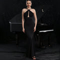 Summer Sexy Elegant Halter Sexy Maxi Dress Elegant Pearl Stitching Split Dress