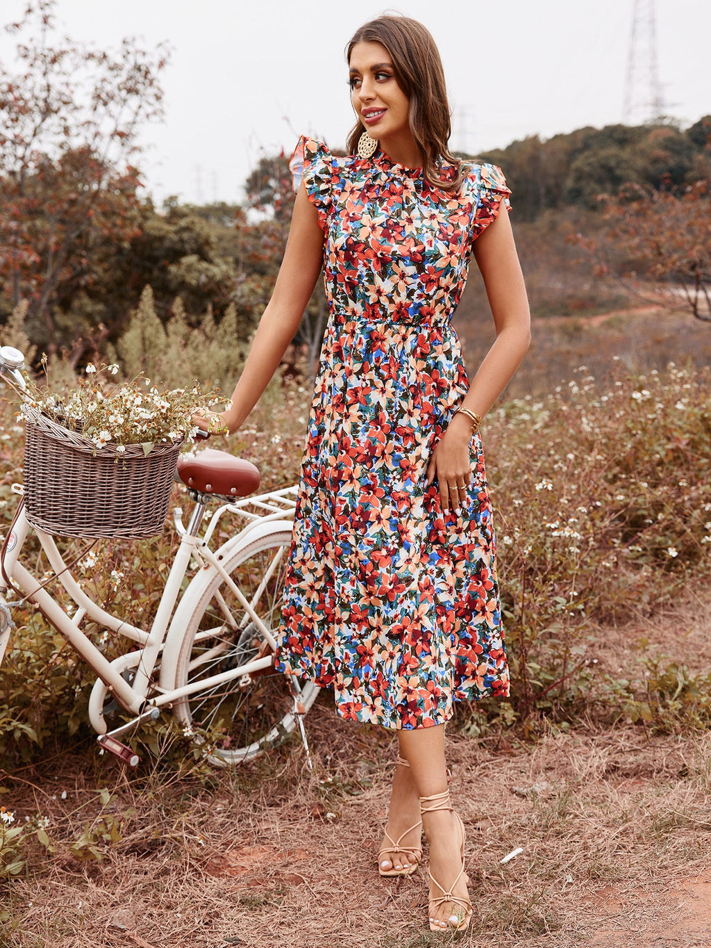 Women Clothing Spring Summer Casual Elegant Vacation High Waist Floral Dress