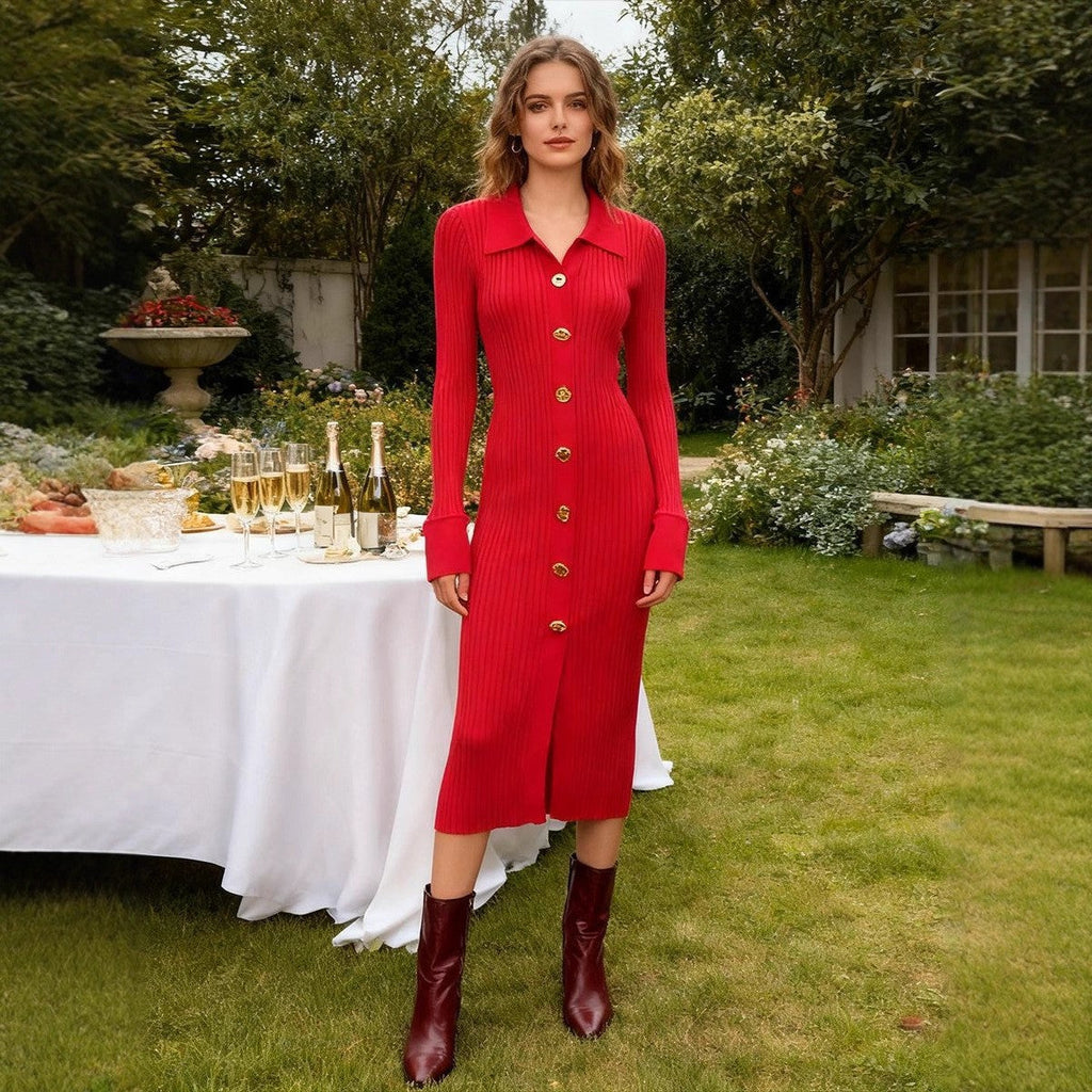 Vestido de punto básico de señora a la moda, vestido de punto de ajuste delgado para mujer, vestido largo de punto ajustado a la cadera para otoño