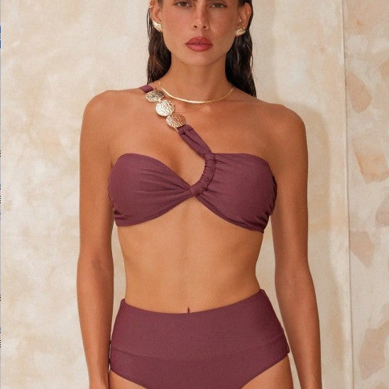 Bikini de mujer de verano con diseño torcido, un hombro, tirantes finos, sexy, para playa y mar