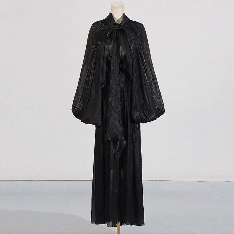 Vestido largo de alta calidad de nicho, diseño de manga murciélago con cordones para mujer, otoño-invierno
