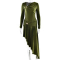 Vestido Maxi Asimétrico Irregular Plisado Sexy para Mujer Elegante a la Moda Otoño Invierno