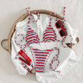 Traje de baño sexy bikini a rayas con tira de cuello halter
