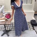 Sweet Vacation Lace V neck Patchwork Short Sleeve Floral Dress
