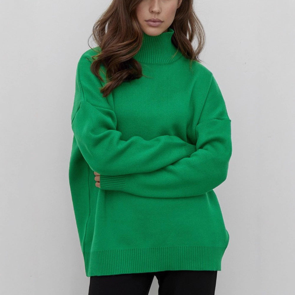 Half Turtleneck Knitted Sweater Autumn Winter Trends All Matching Loose Warm Mock Neck Sweater