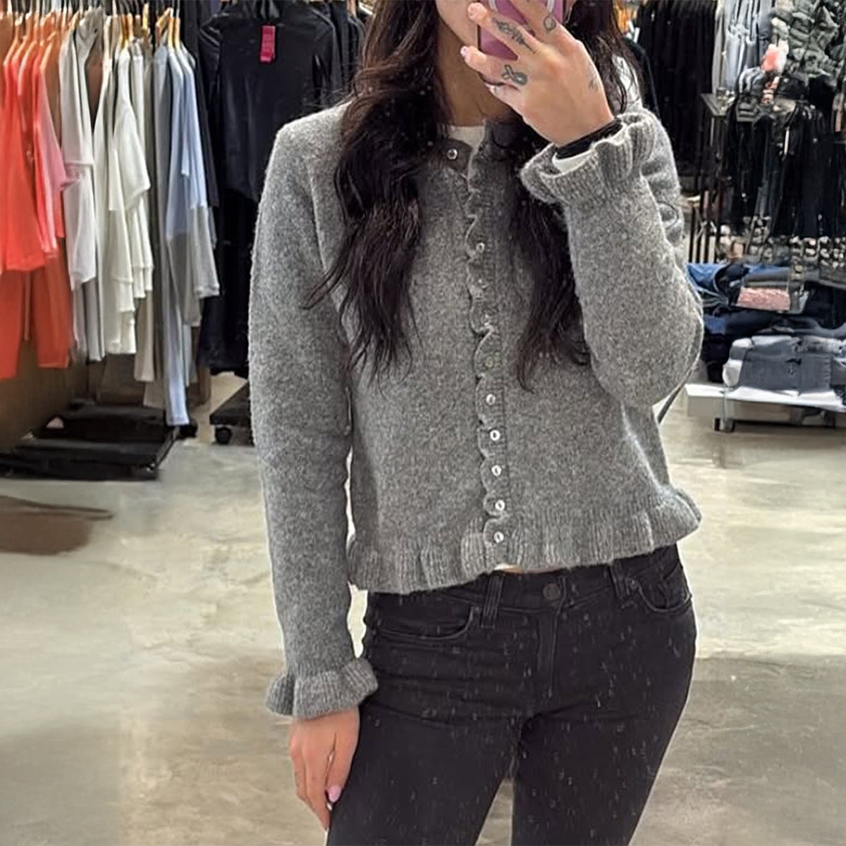Casual Vacation Solid Color Wool Button Long Sleeved Top Sweaters Women Clothing Autumn Winter
