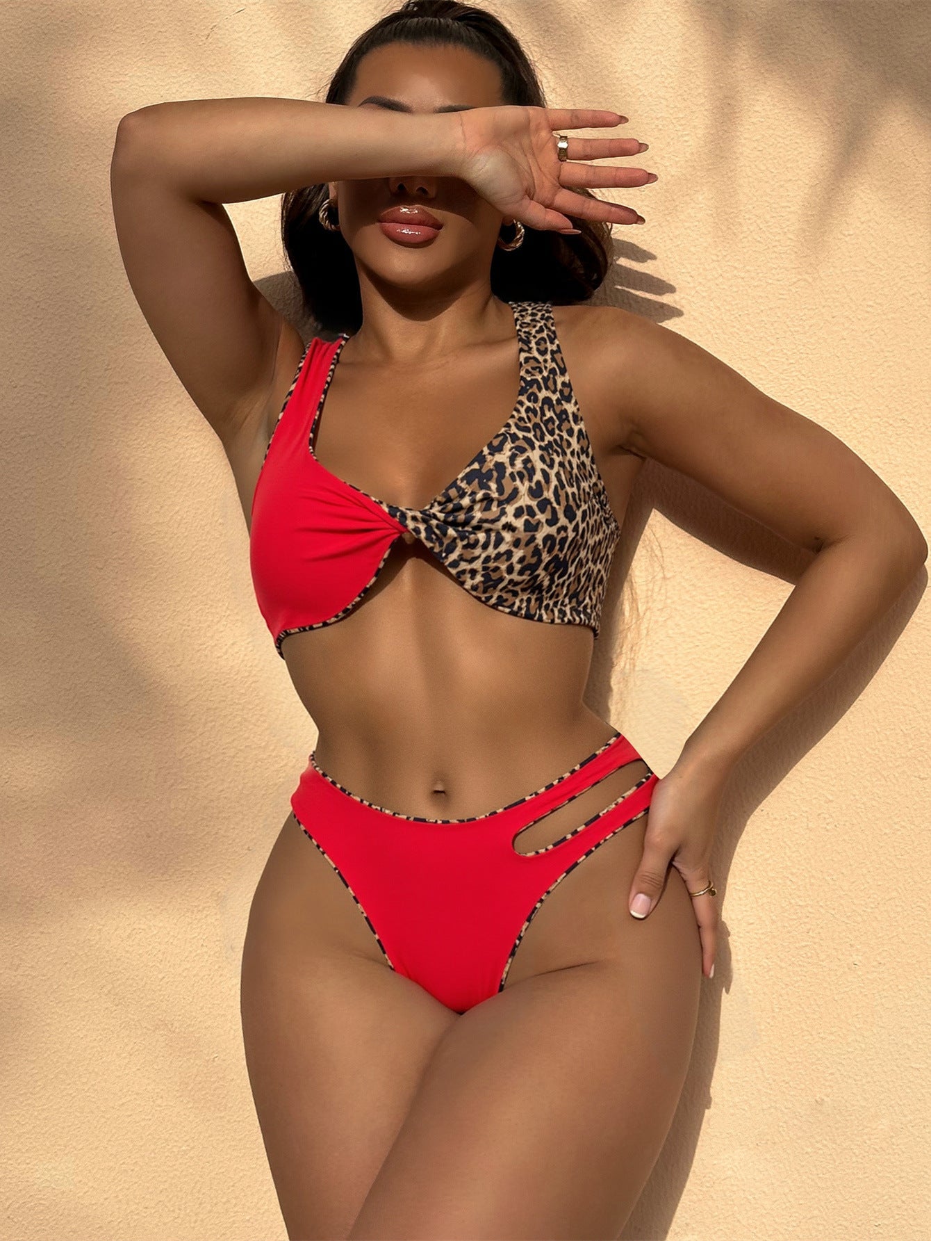 Traje de baño de bikini con costuras, traje de baño sin espalda, traje de baño sexy para mujer, combinación de colores