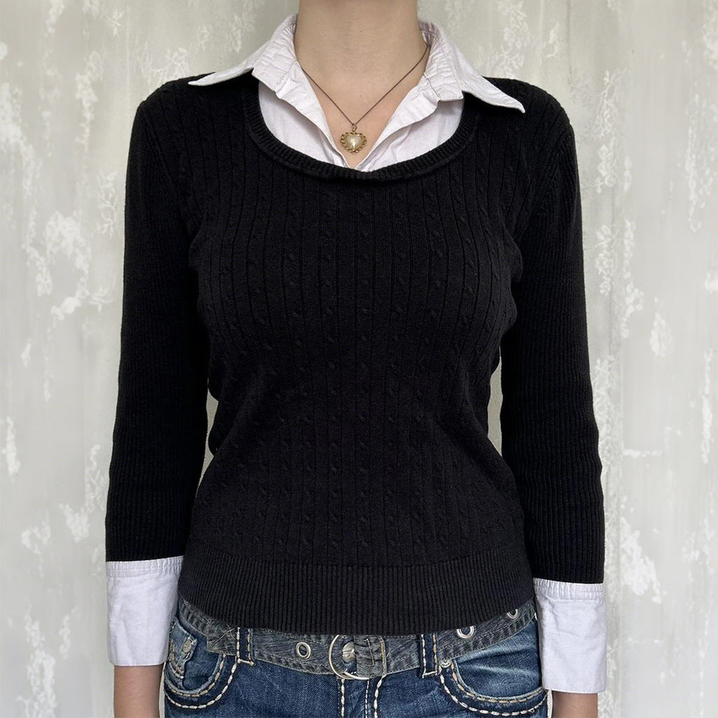 Sexy Faux Two Piece Long Sleeved Sweater Woolen Women Clothing Autumn