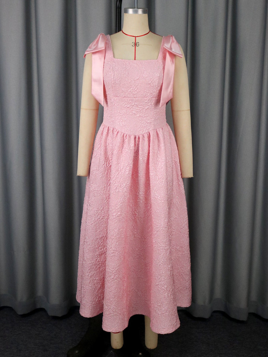 Ropa de Mujer Elegante Vestido con Lazo Jacquard Cintura Alta Vestido de Cóctel con Vuelo para Noche Vestidos de Fiesta