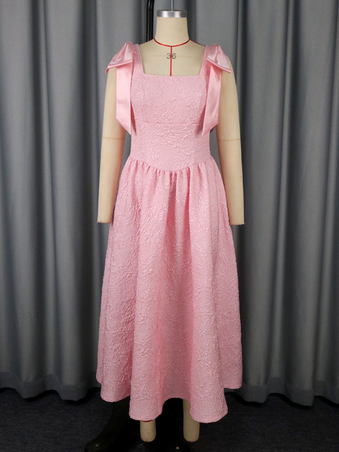 Ropa de Mujer Elegante Vestido con Lazo Jacquard Cintura Alta Vestido de Cóctel con Vuelo para Noche Vestidos de Fiesta