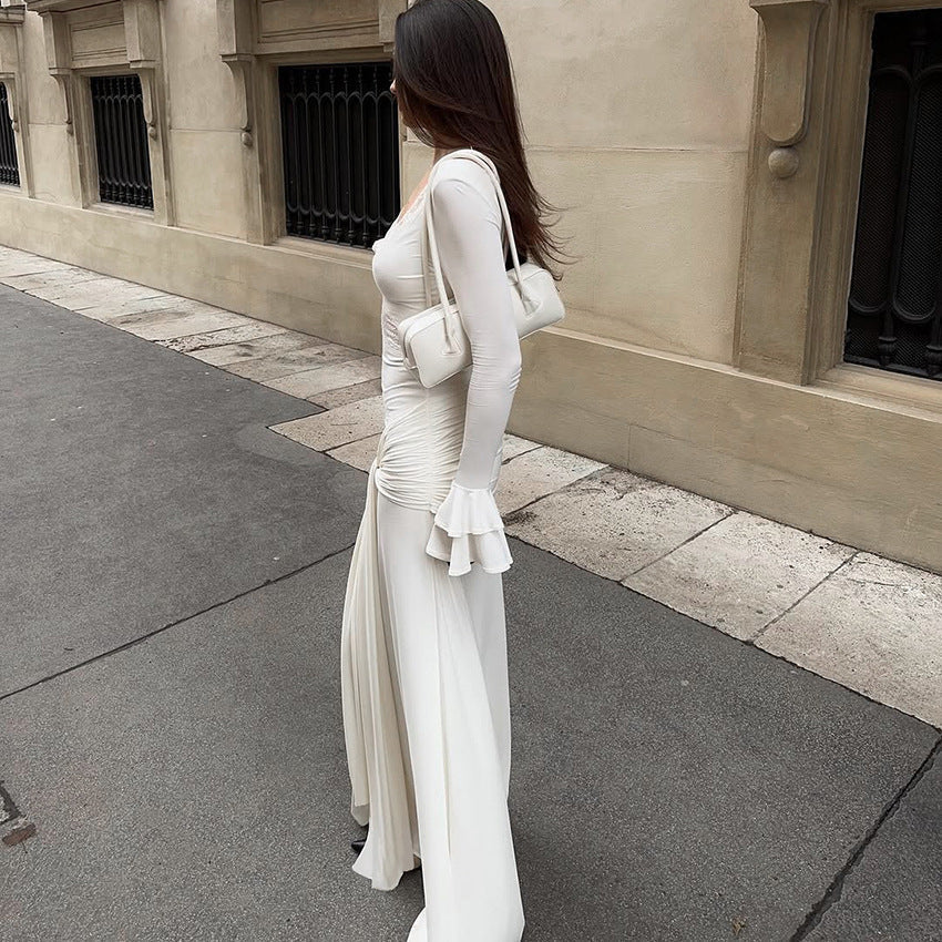 Vestido Largo Elegante de Primavera para Mujer Diseño Elegante Encaje Sexy Costura Ajustado