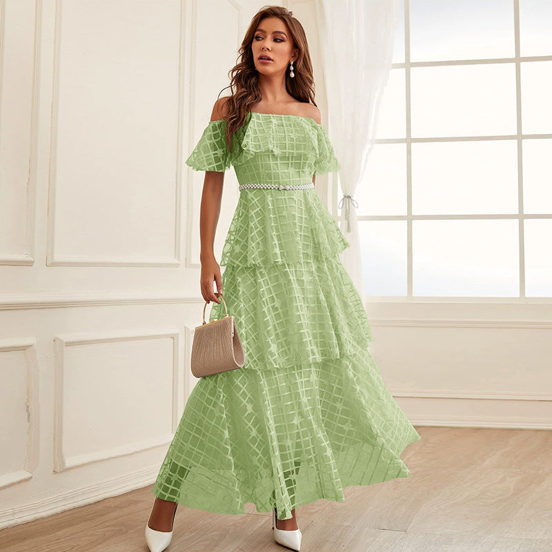 Maxi Dress High Waist off Neck Slim Elegant Dress