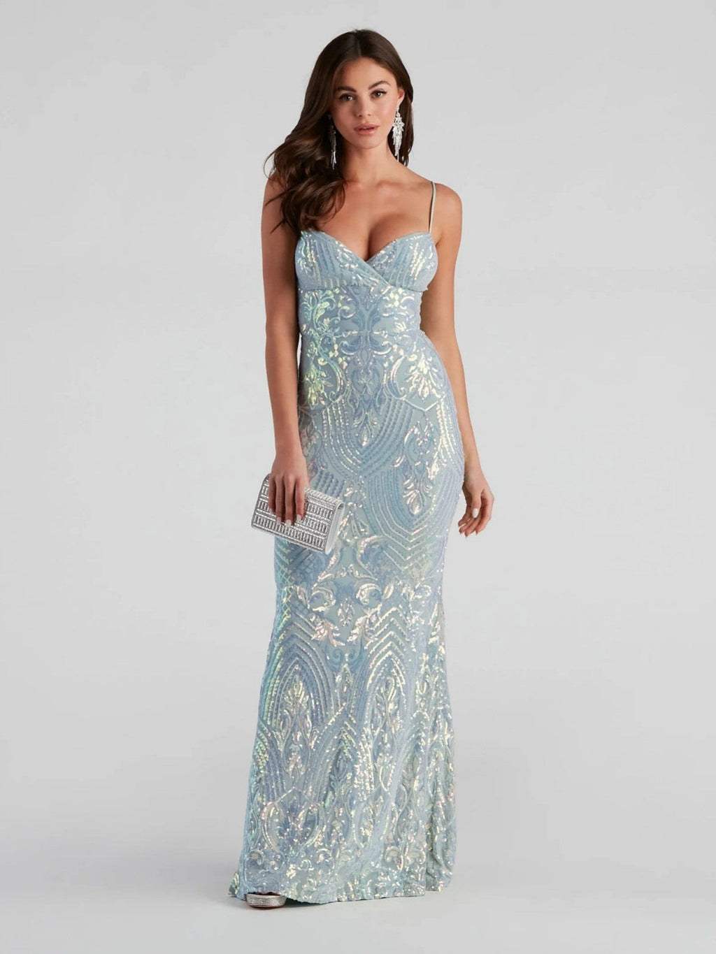 Sexy V neck Sequ Floor Length Evening Dress Elegant Graceful Cocktail Party Formal Dress Women Clothing