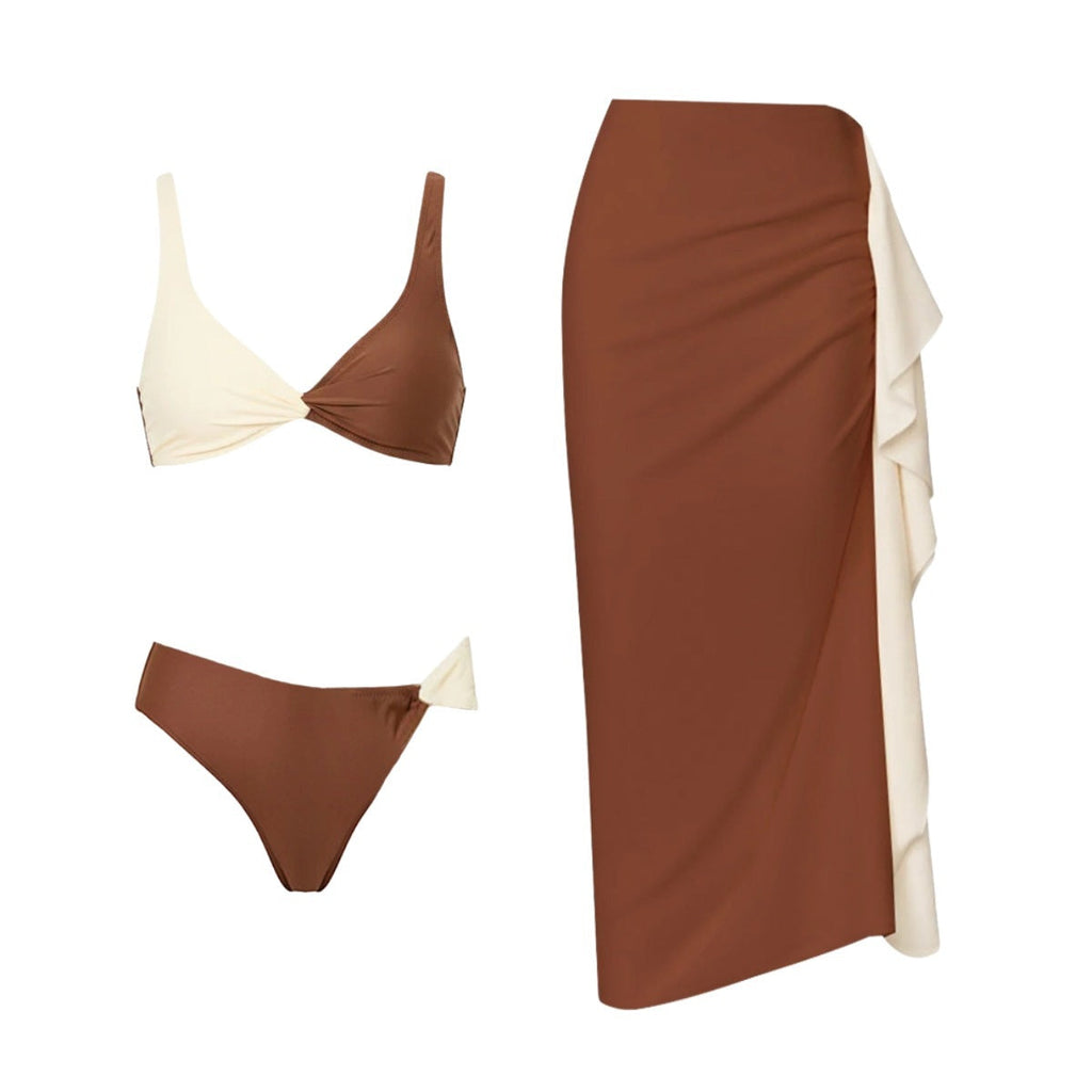 Conjuntos de trajes de baño de bikini divididos sencillos de colores a juego para mujer de gran sensación