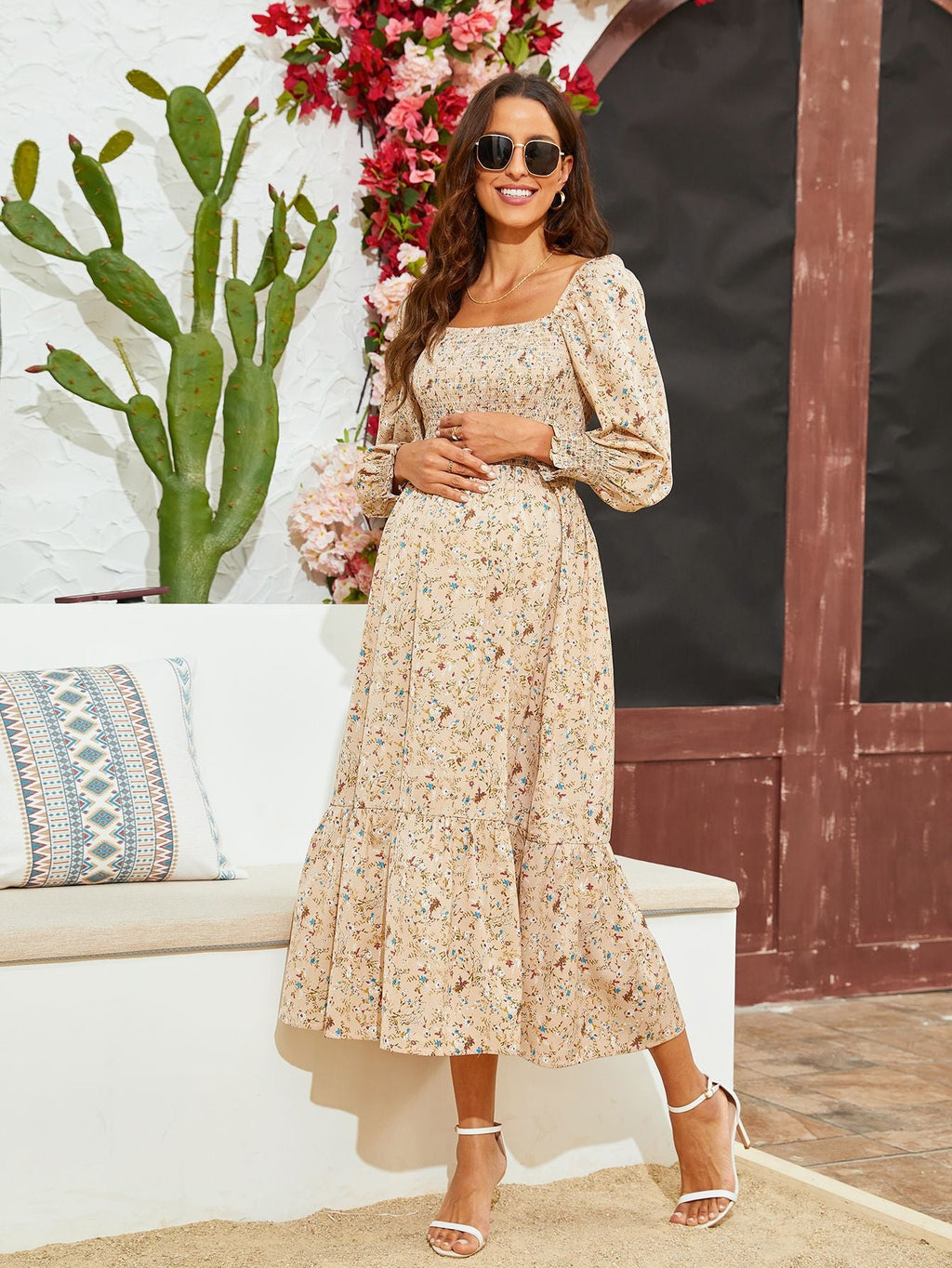 Spring Summer Women Chiffon Dress Fresh Small Floral Dress Bell Sleeve Dress