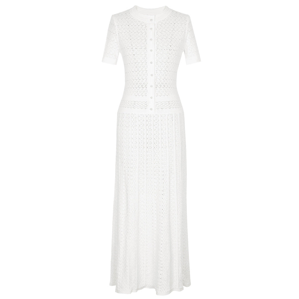 Bright Silk Summer Fashionable Knitted Slim Slimming Short Sleeve Maxi Dress for Women