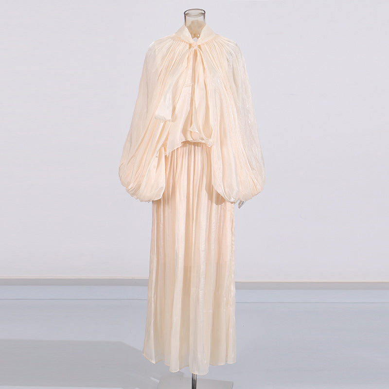 Vestido largo de alta calidad de nicho, diseño de manga murciélago con cordones para mujer, otoño-invierno