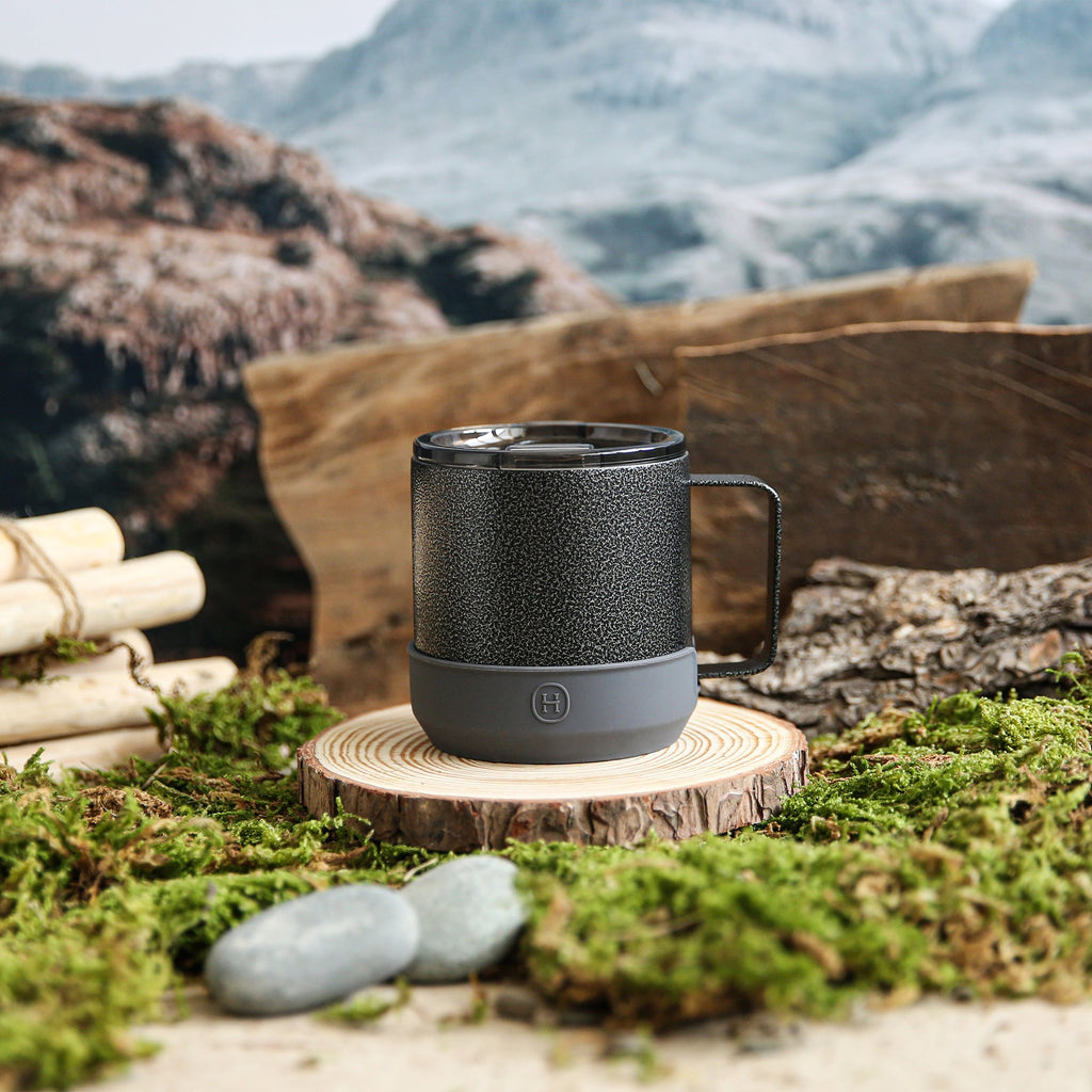 Taza de camping negra - Gris metálico 10 OZ