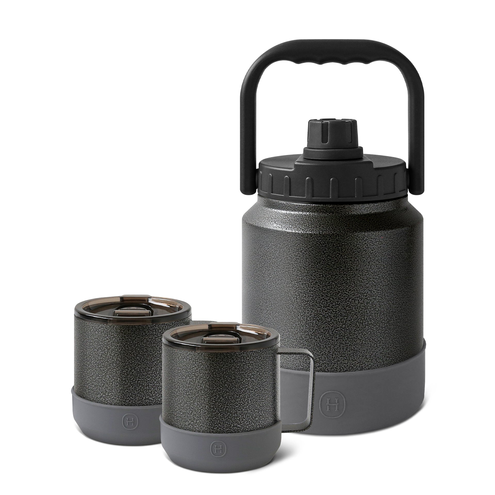 Jarra negra para exteriores y juego de tazas para acampar