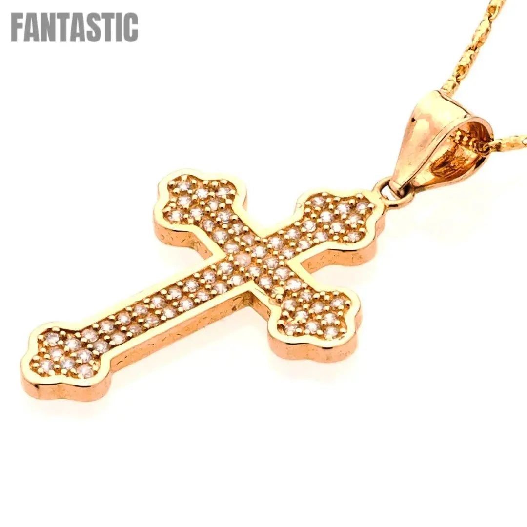 Colgante de cruz ortodoxa | Oro de 14K con circonita