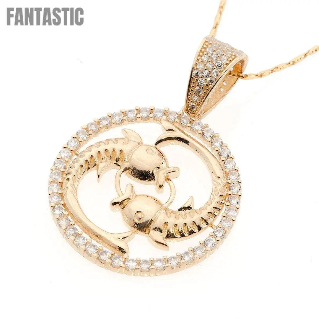 Colgante de Piscis | Oro de 14K con circonita cúbica