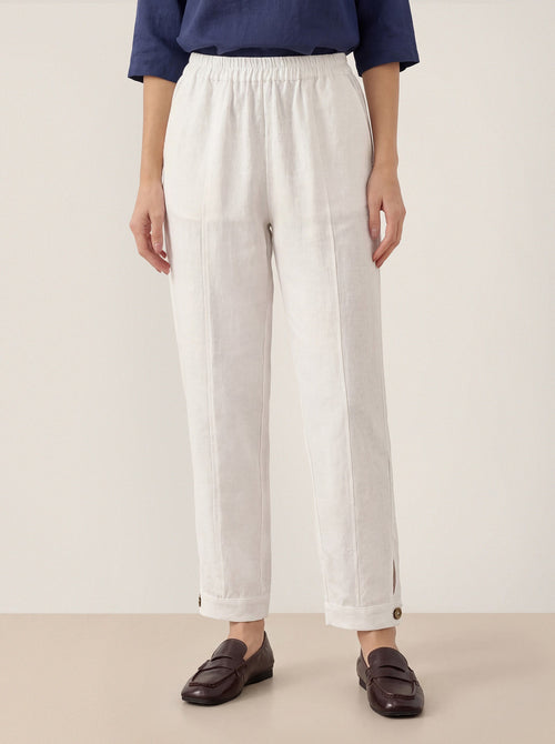 Pantalón de lino 100% de pernera recta con cintura elástica PATRICE