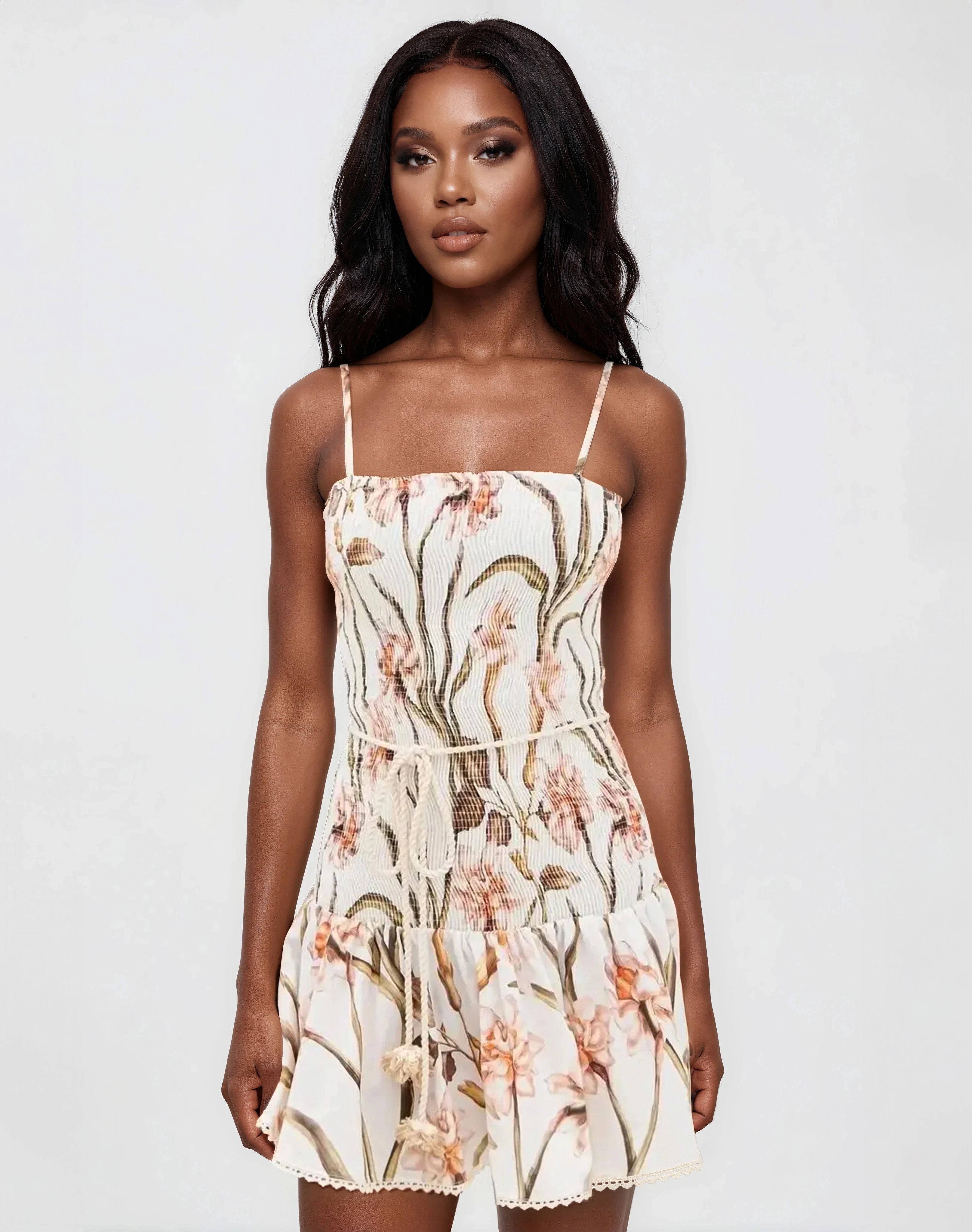 Botanic Retro Mini Dress – Off White