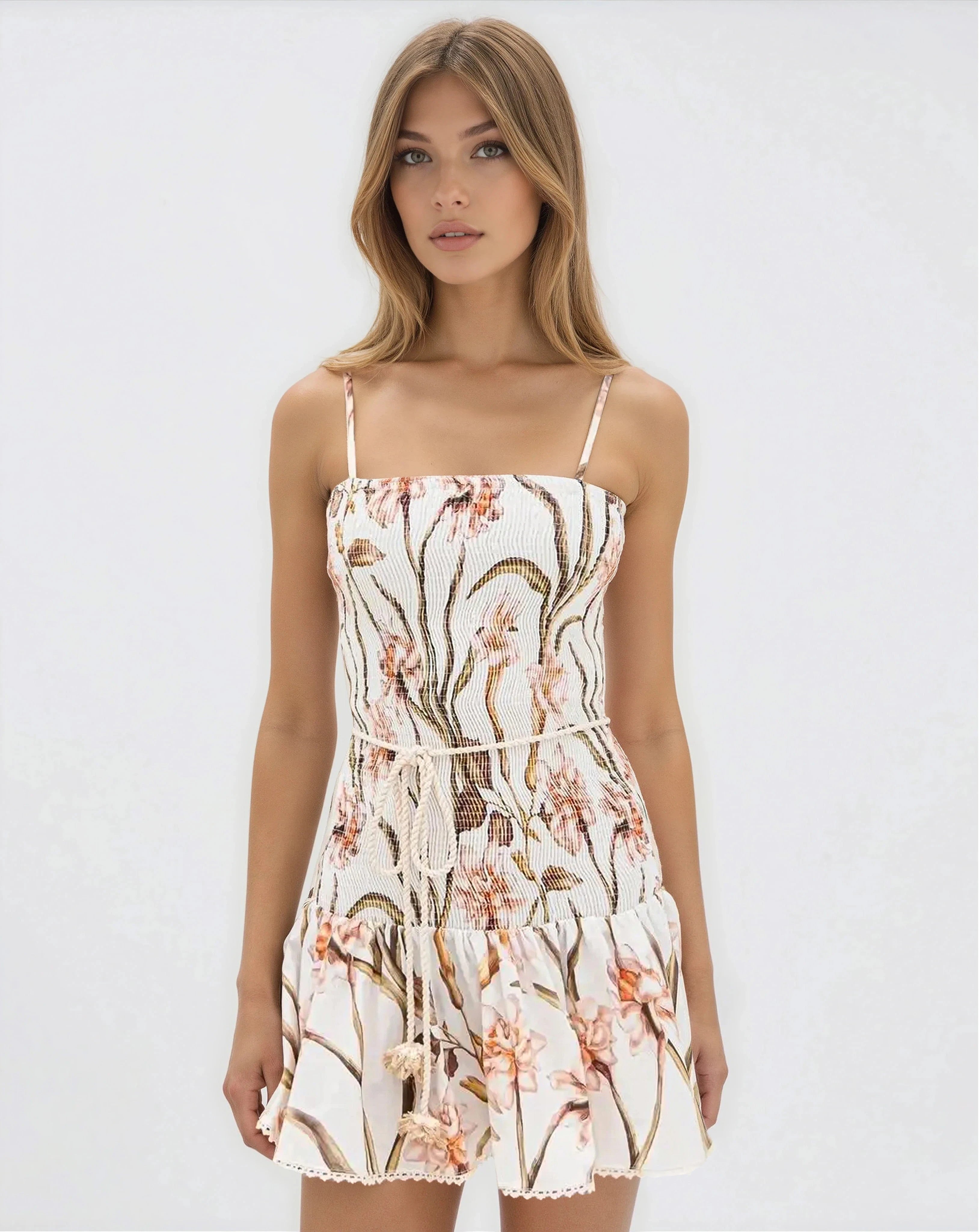 Botanic Retro Mini Dress – Off White