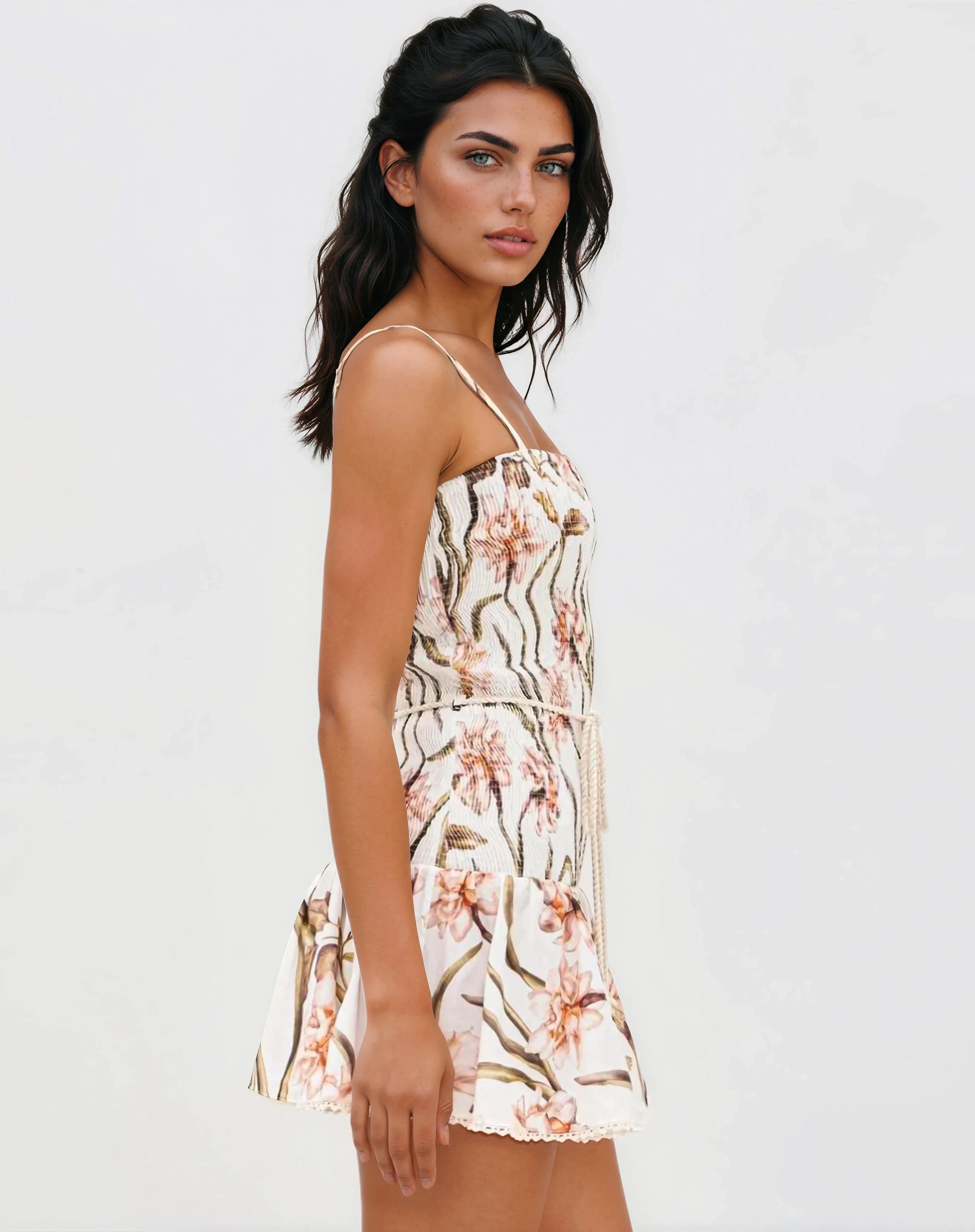 Botanic Retro Mini Dress – Off White