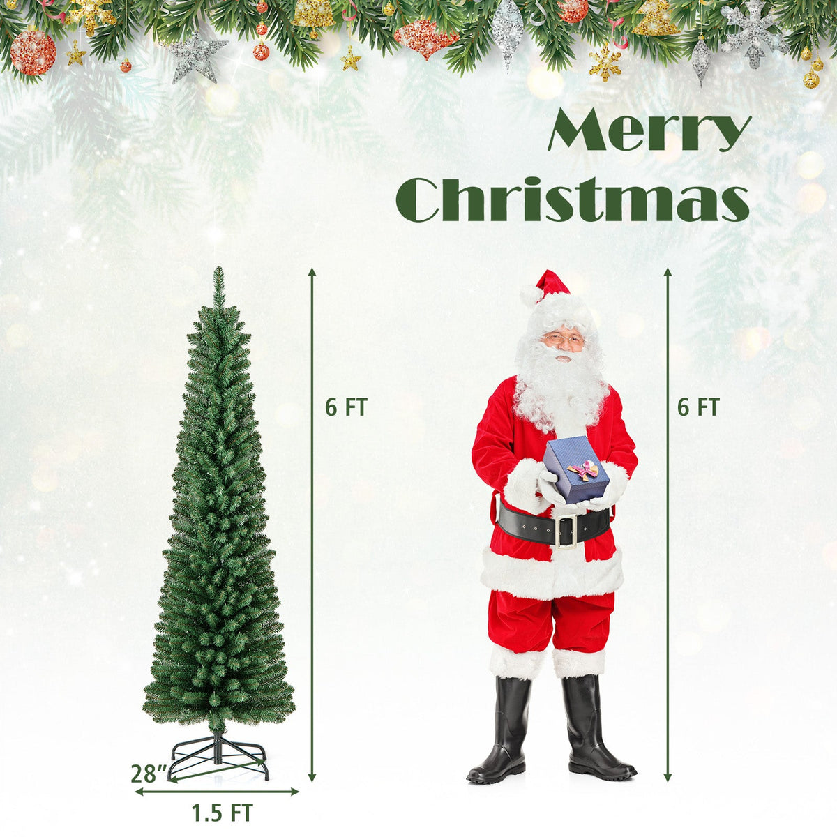 Pencil Christmas Tree with Memory Wire Branch Tips and Warm LED Lights