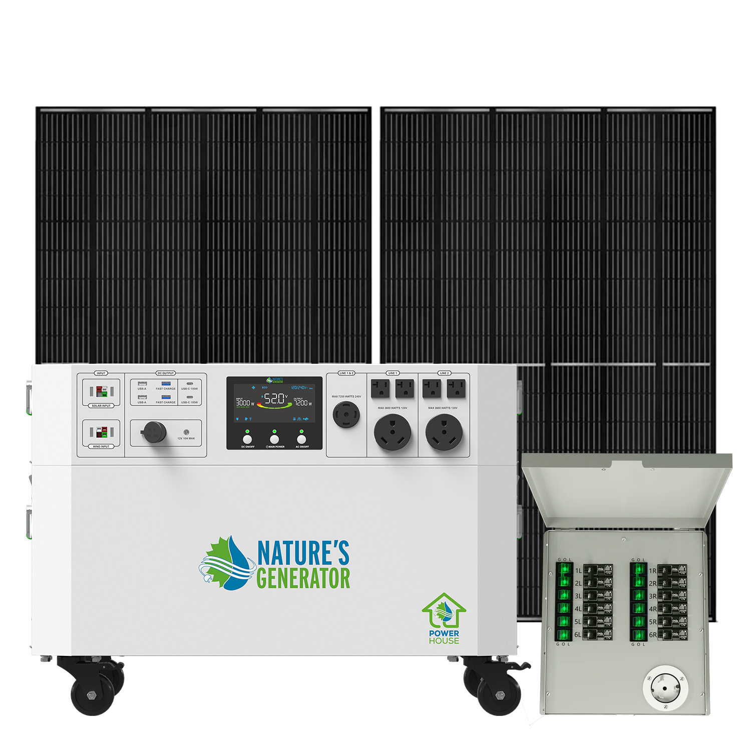 Generador solar Powerhouse V2 e interruptor de transferencia
