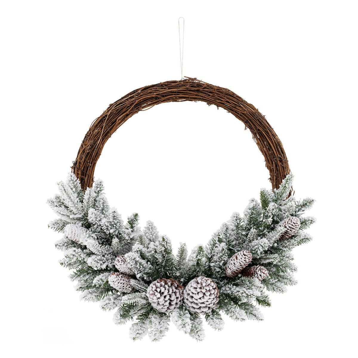 Pre-lit Snow Flocked Artificial Christmas Wreath with 8 Pine Cones and 35 LED Lights
