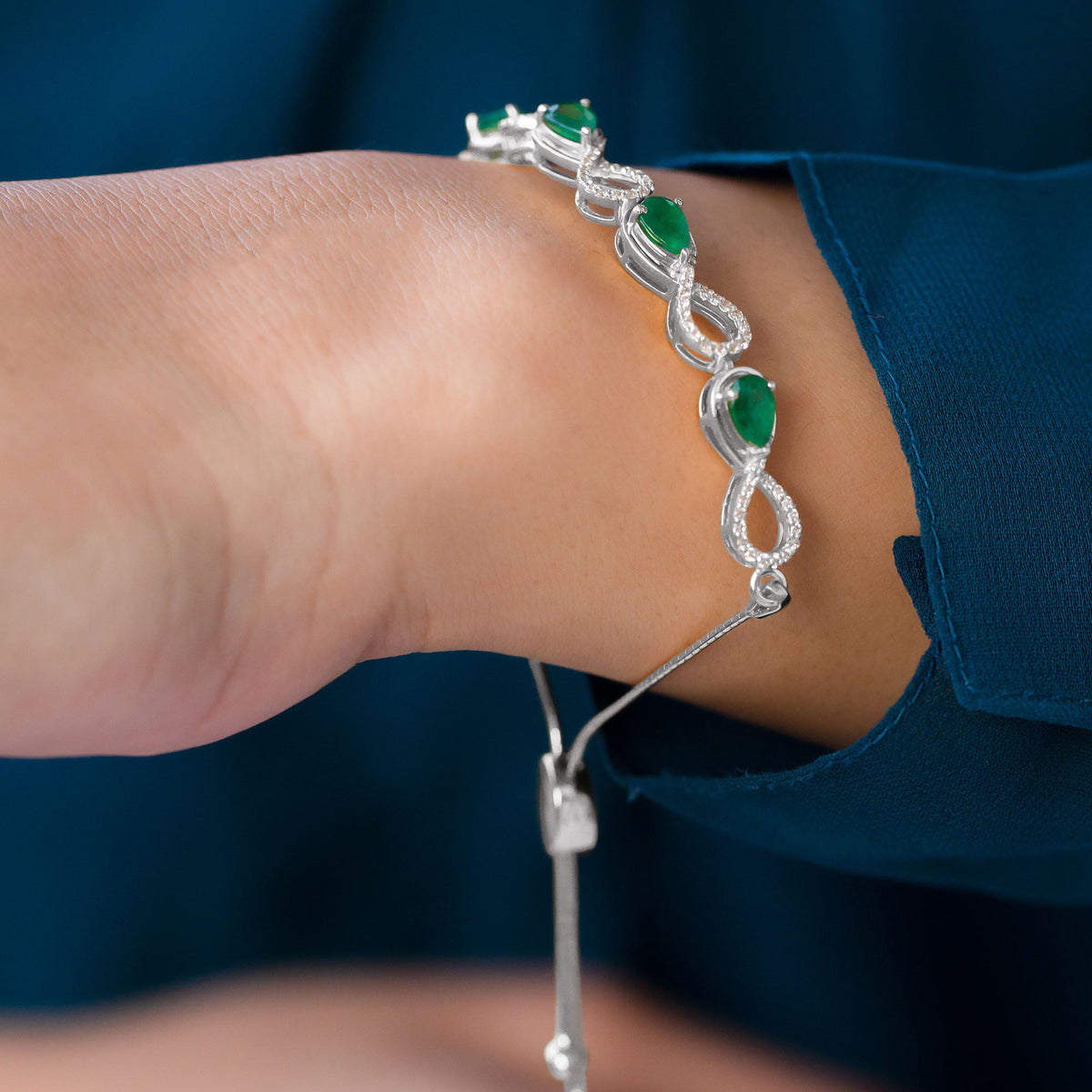 Real Emerald Infinity Bracelet With Moissanite