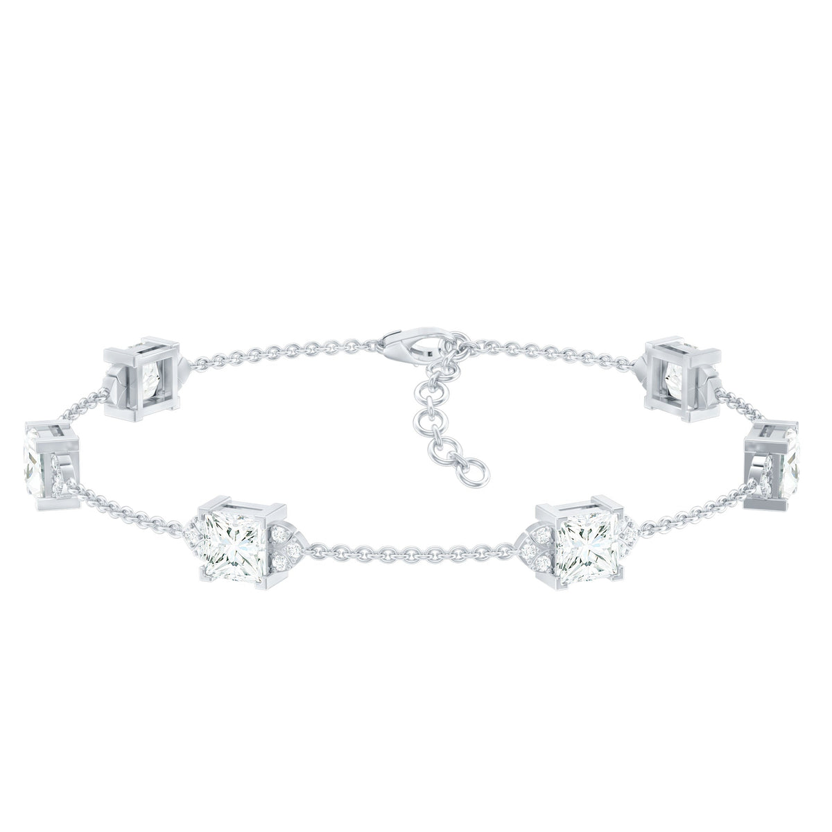 Princess Cut Lab Grown Diamond Station Chain Bracelet