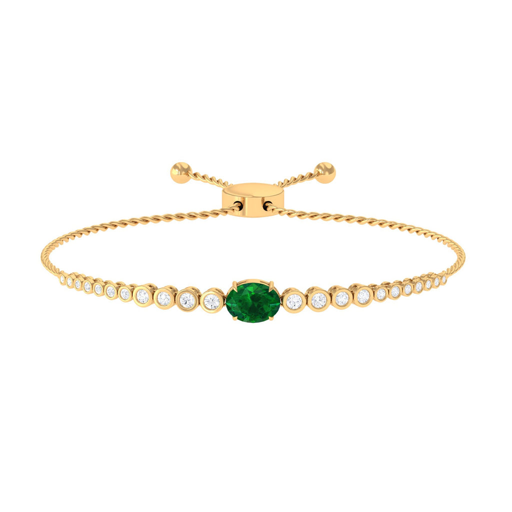 Certified 1.2 Carat Oval Lab Grown Emerald Bolo Bracelet with Diamond