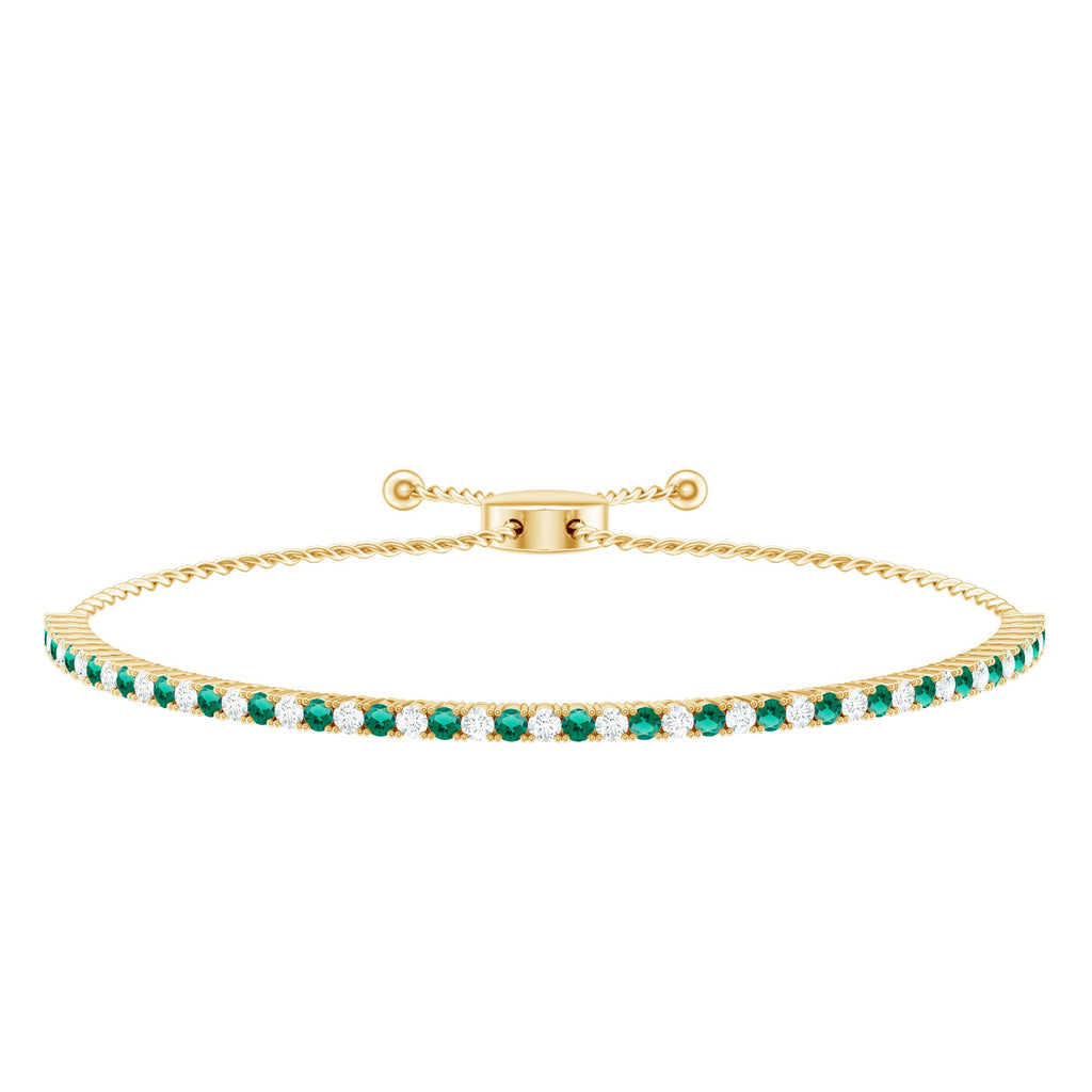 Certified Lab Grown Diamond and Emerald Bolo Bracelet For Wedding