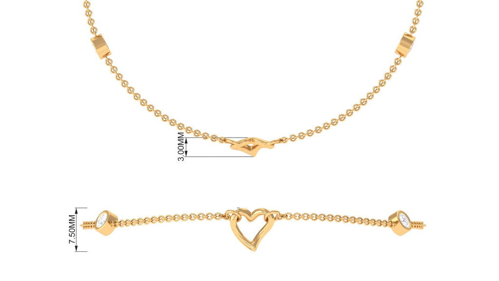 Natural Diamond Heart Chain Bracelet with Bezel Setting