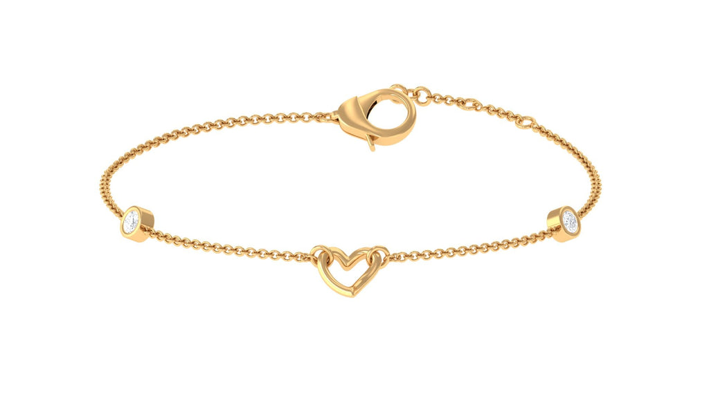 Natural Diamond Heart Chain Bracelet with Bezel Setting