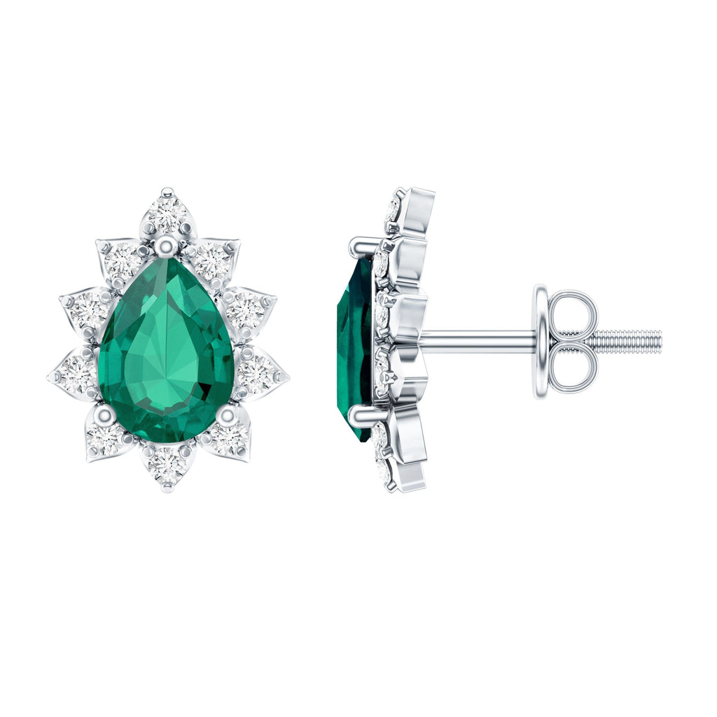 Certificate 1.4 Carat Lab Emerald Stud Earrings with Moissanite Halo