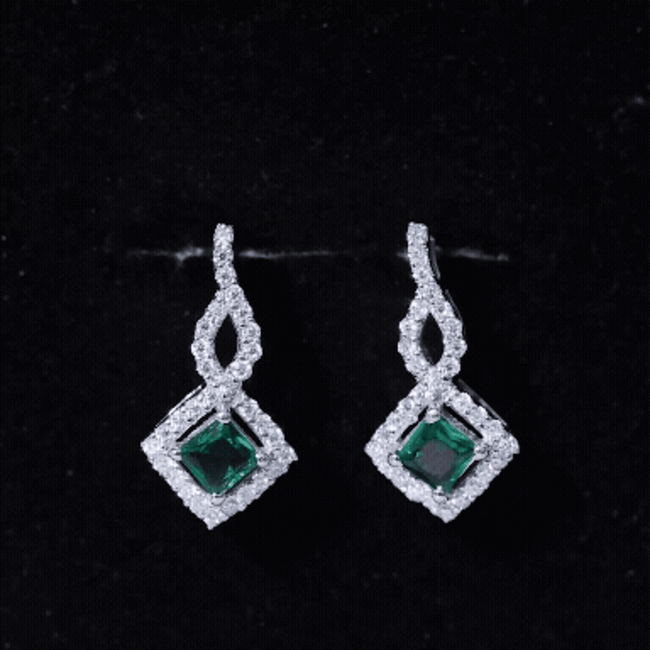 Sterling Silver 0.7 Carat Lab Grown Emerald Drop Earrings with Moissanite