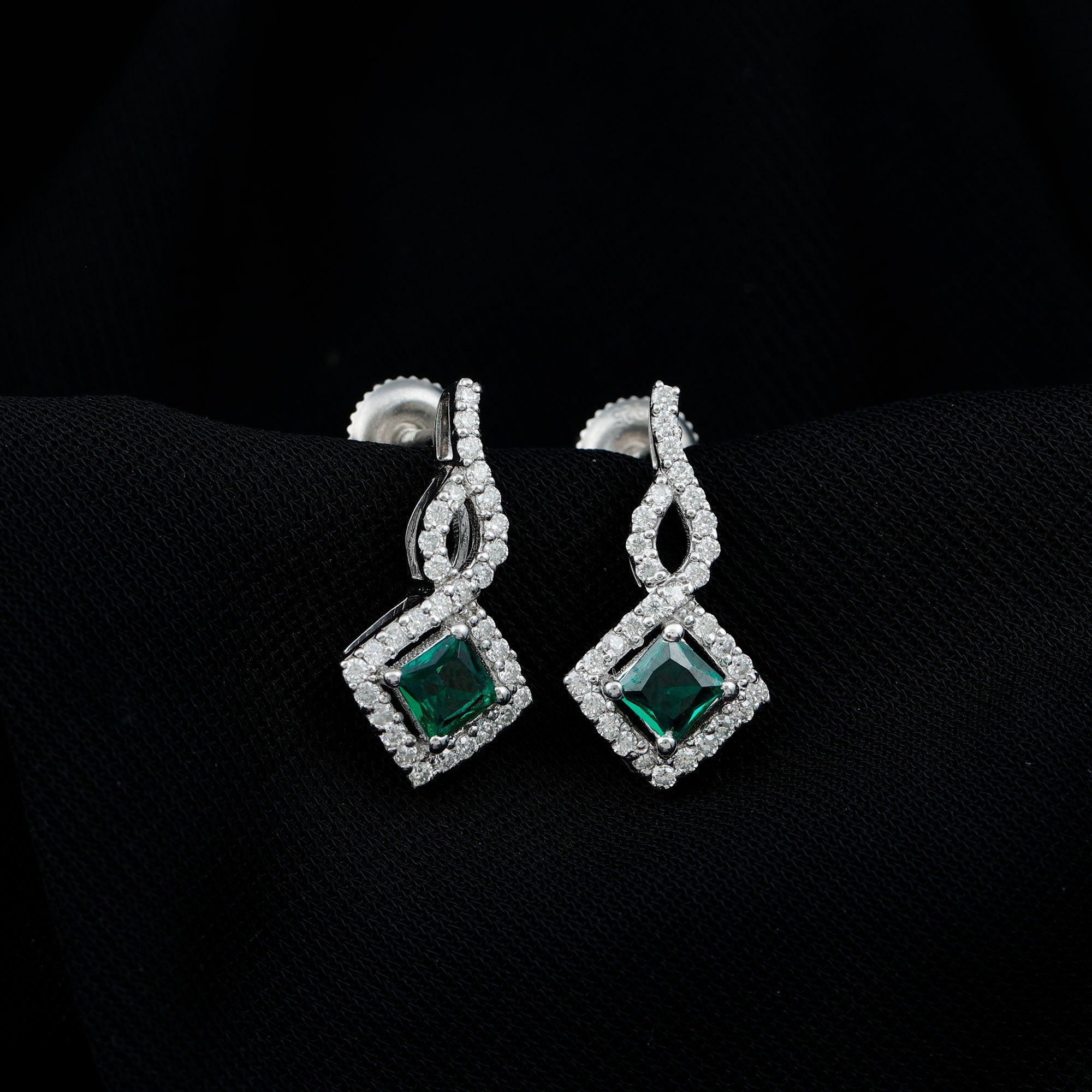 Sterling Silver 0.7 Carat Lab Grown Emerald Drop Earrings with Moissanite
