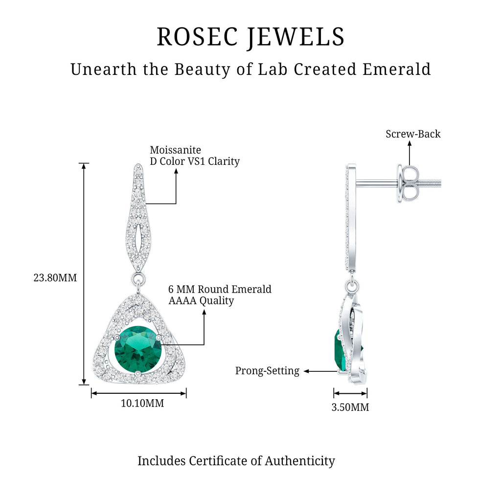 1.6 Carat Lab Grown Emerald Drop Earrings with Moissanite