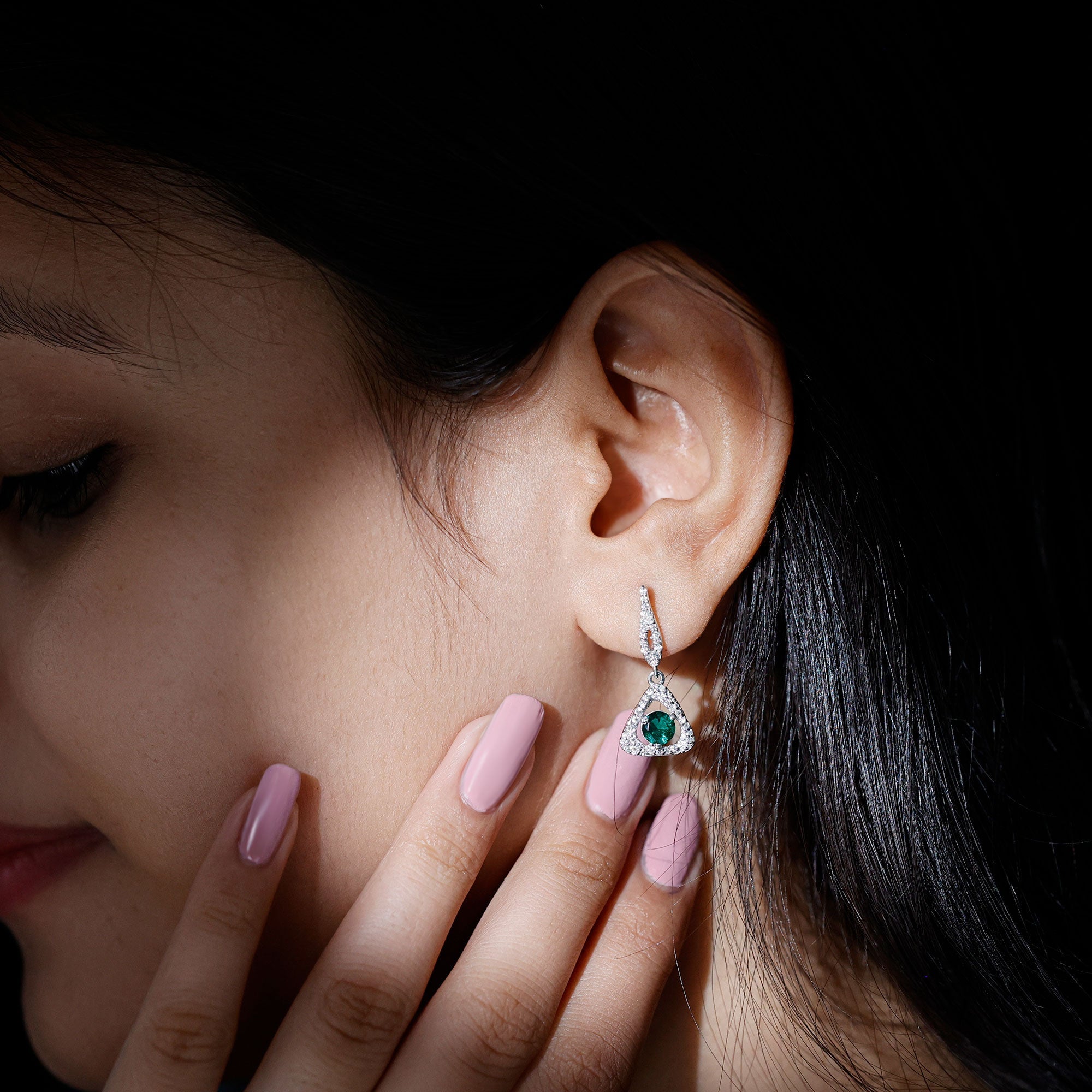 1.6 Carat Lab Grown Emerald Drop Earrings with Moissanite